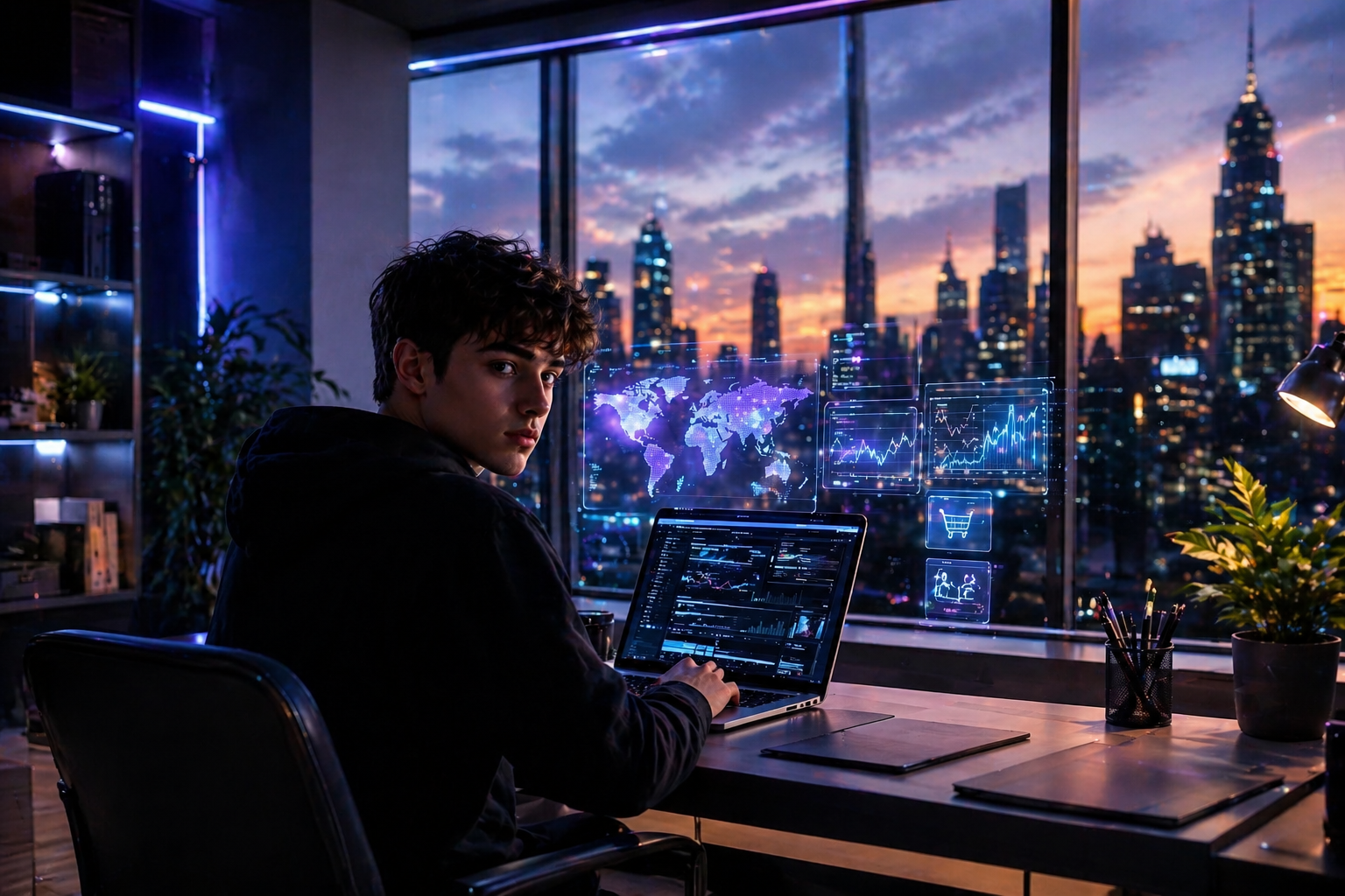 Adolescente emprendedor IA
