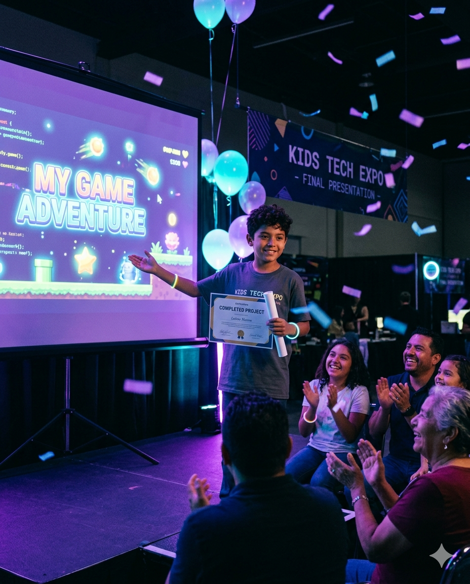 Feria final — niños presentando sus proyectos