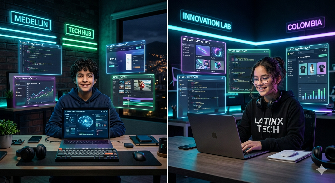 Joven creando su negocio digital con IA