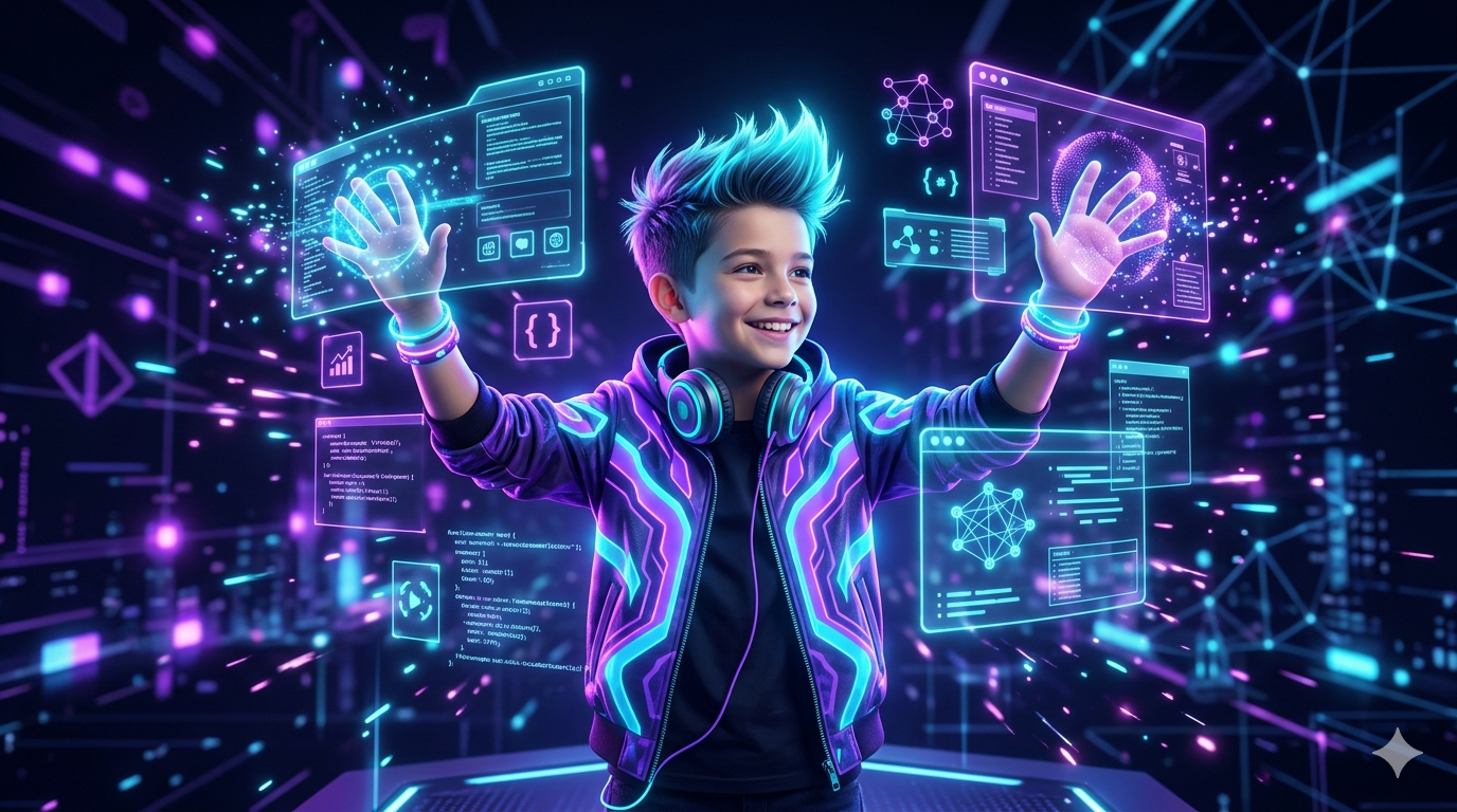 Niño creando videojuego con IA